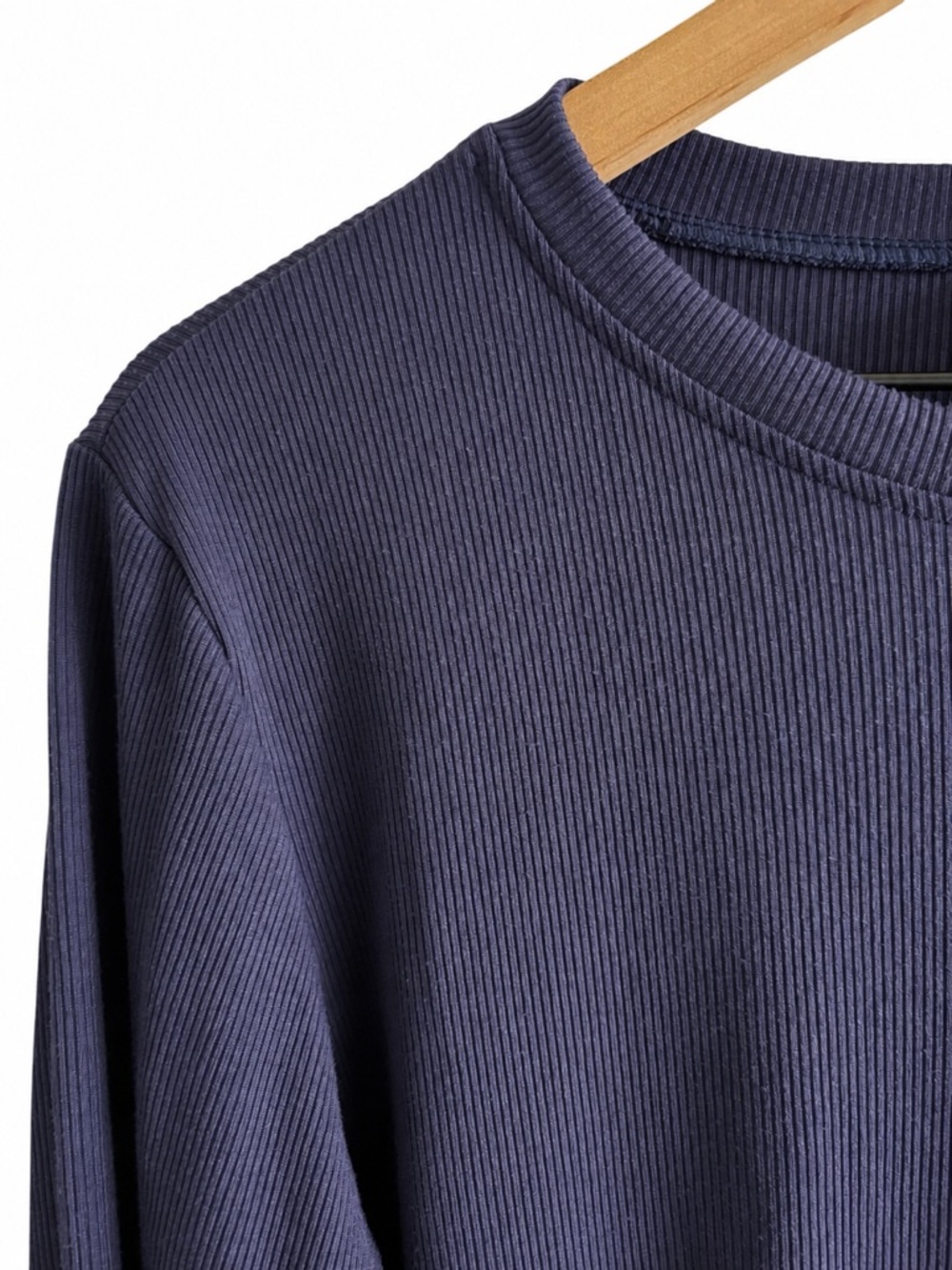 Real Essentials Navy Ribbed Bodysuit Long Sleeve Minimalist Capsule Basic Large - Picture 4 of 16